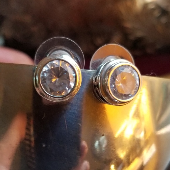 Jewelry - Sterling Silver Large Crystal Stud Earrings EUC